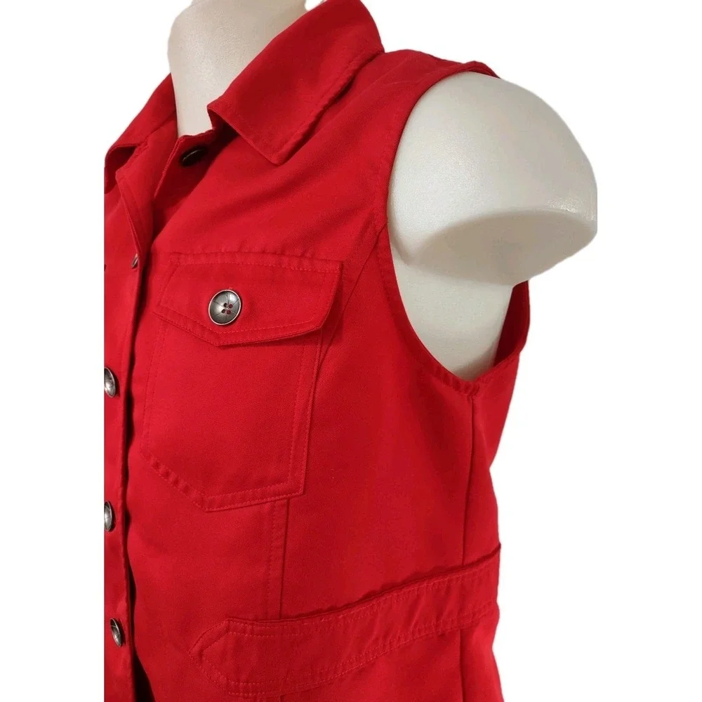 Southern Lady Vest Women's Size P10 Red Collared Sleeveless Button Up  2 Pockets